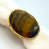 Elegant Oval Tiger's Eye Statement Ring in Gold Setting SOKU#7854