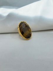 Elegant Oval Tiger's Eye Statement Ring in Gold Setting SOKU#7854