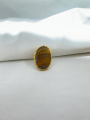 Elegant Oval Tiger's Eye Statement Ring in Gold Setting SOKU#7854