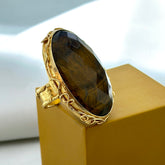 Elegant Oval Tiger's Eye Statement Ring in Gold Setting SOKU#7854