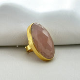 Elegant Rose Quartz Oval Ring in Gold-Plated Setting SOKU#7856