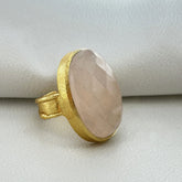 18 K Gold Rose Quartz Oval Ring with Matte Gold Bezel SOKU#7858