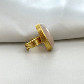 18 K Gold Rose Quartz Oval Ring with Matte Gold Bezel SOKU#7858