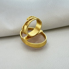 18 K Gold Rose Quartz Oval Ring with Matte Gold Bezel SOKU#7858
