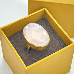 18 K Gold Rose Quartz Oval Ring with Matte Gold Bezel SOKU#7858