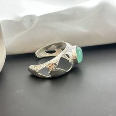 Sterling Silver Cuff Bracelet with Green Chalcedony Gemstone SOKU#7860