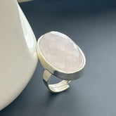 Silver Plated Oval Rose Quartz Statement Ring SOKU#7864