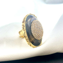 "Golden Eclipse – Tiger's Eye & Crystal Dome Ring" SOKU#7867