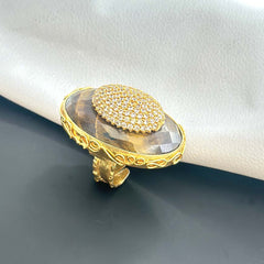 "Golden Eclipse – Tiger's Eye & Crystal Dome Ring" SOKU#7867