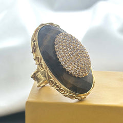 "Golden Eclipse – Tiger's Eye & Crystal Dome Ring" SOKU#7867