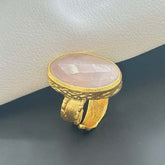 "Blush Grace – Rose Quartz Gold Adjustable Ring" SOKU#7868