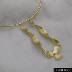 Gold Plated Statement Unique Plain Ribbon folded Choker with Flower Pendant SKU6665