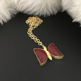 Radiant Red Enamel Butterfly Pendant Necklace