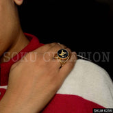 Gold Plated Statement Black Handmade Unique Ring SKU6258