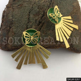 Gold plated Green enamel butterfly Style Unique Design Earring SKU62561