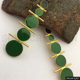 Gold plated Green Enamel Unique Design Long Earring SKU6267