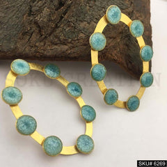 Gold plated Blue stone Design Big Stud Earring SKU6269