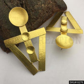 Gold plated Geometrical Design of Big Stud Earring SKU6276