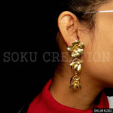 Gold plated Drop and Dangle with flower and dragon fly designer Earring SKU6282
