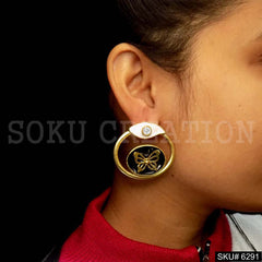 Gold plated Butterfly with diamond eye designer Big Stud Earring SKU6291