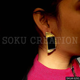 Gold plated Half Circle with Black Rectangle Big Stud Earring SKU6293