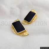 Gold plated Half Circle with Black Rectangle Big Stud Earring SKU6293