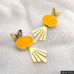 Gold plated Yellow Enamel Butterfly Drop & Dangle Earrings SKU6300