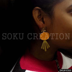 Gold plated Yellow Enamel Butterfly Drop & Dangle Earrings SKU6300