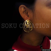 Gold plated Drop Oval and Butterfly Plain Big Stud Earrings SKU6302