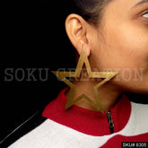 Gold plated Handmade Star Plain Big Stud Earrings SKU6305