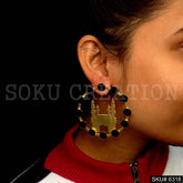 Gold plated Black Beads Char Minar Style of Big Stud Earring SKU6318