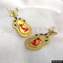 Gold plated Cat Statement Drop and Dangle Earrings SKU6325