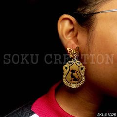 Gold plated Cat Statement Drop and Dangle Earrings SKU6325