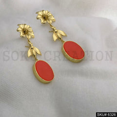Gold plated Dragonfly and Flower Drop and Dangle Earrings SKU6326