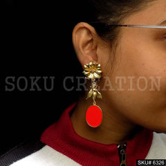 Gold plated Dragonfly and Flower Drop and Dangle Earrings SKU6326