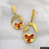 Gold plated Flower Fan Handmade Drop and Dangle Earrings SKU6327