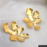 Gold plated Dried Leave Handmade Big Stud Earrings SKU6330