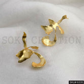 Gold plated Dried Leave Handmade Big Stud Earrings SKU6335