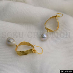 Gold plated Hammered Drop with Pearl Handmade Ear Wire SKU6344