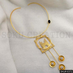 Gold Plated Statement gemstone and white Pearl of Choker SKU6372