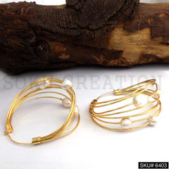 Gold plated Wires with Pearl Hoop Earrings SKU6403