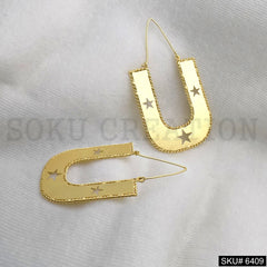 Gold plated Twisted Wire Star Stylish Statement Hoops Earring SKU6409