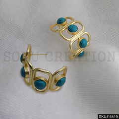 Gold plated Unique Turquoise Stone Hoops Style Push Back Earring SKU6419