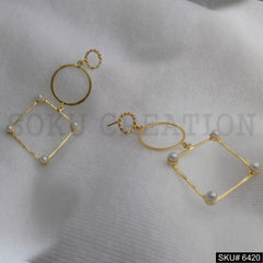 Gold plated Statement Twisted Wire Pearl Style Drop And Dangle Earrings SKU6420