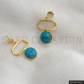 Gold plated Turquoise Stone Statement Style Drop and Dangle Earrings SKU6422