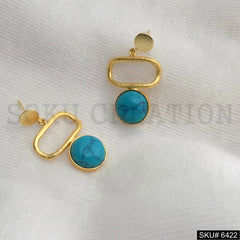 Gold plated Turquoise Stone Statement Style Drop and Dangle Earrings SKU6422