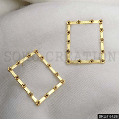 Gold plated Statement Rectangle Stylish With Multi Flower Big Stud Earrings SKU6426