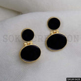 Gold plated Statement Black Rounded Drop and Dangle Earrings SKU6428