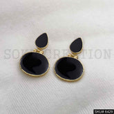 Gold plated Statement Black Rounded Tear Drop Shape Drop and Dangle Earrings SKU6429