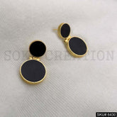 Gold plated Statement Black Rounded Shape Drop and Dangle Earrings SKU6430